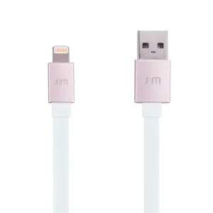 Just Mobile AluCable Flat USB-auf-Lightning-Kabel mit roségoldenen Anschlüssen und flachem weißem Design