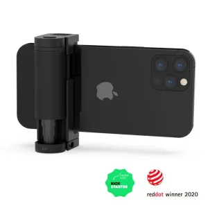 Just Mobile Shutter Grip 2 Smartphone-Fotogriff, an einem iPhone befestigt, mit strukturiertem Griff