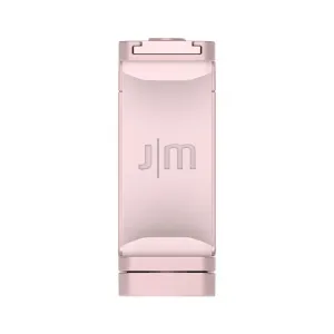 Just Mobile Shutter Grip 2 in Pink, Smartphone-Kameragriff mit jm-Logo, aufrecht vor weißem Hintergrund dargestellt