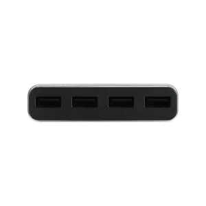 Just Mobile aluCharge Mehrfach-USB-Ladegerät mit vier USB-Anschlüssen an der Vorderseite und schlankem silbernen Aluminiumdesign