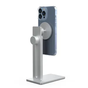 Just Mobile AluDisc Pro magnetischer Smartphone-Ständer in Silber mit verstellbarem Arm und befestigtem Smartphone