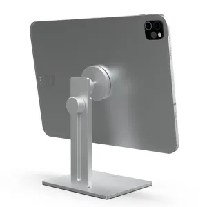 Just Mobile aluDisc Max Tablet-Ständer mit eingesetztem iPad, magnetischer Halterung und 360°-Drehung