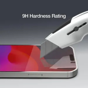 Just Mobile Xkin skærmbeskytter til iPhone 15 Pro Max med 9H-hårdhedsgrad og klar beskyttende belægning