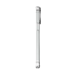 Just Mobile TENC Air transparente Schutzhülle für das iPhone 15 Pro, in schlankem Seitenprofil mit Aussparung dargestellt