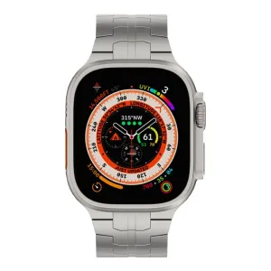 Just Mobile titaaninen kelloranneke Apple Watch Ultraan, hopeanvärinen metallilenkkiranneke säädettävällä istuvuudella