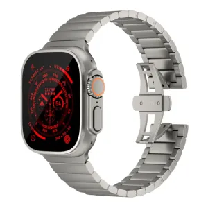 Just Mobile Titan-Armband für die Apple Watch Ultra, silbernes Metallgliederarmband mit Faltschließe