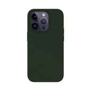 Just Mobile TENC silicone case for iPhone 14 Pro in dark green, shown from the back with camera cutout
