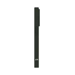 Just Mobile TENC dark green iPhone 14 Pro silicone case shown in slim side view with matte finish