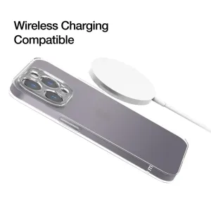 Just Mobile tENC Slim Fit Case för iPhone 14 Pro Max med transparent, slimmad design och kompatibilitet med trådlös laddning