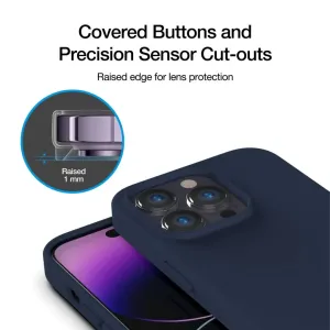 Just Mobile TENC silikonfodral för iPhone 14 Pro i marinblått, med upphöjd kamerakant och täckta knappar