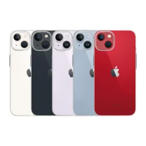 Just Mobile TENC Slim Fit transparente Hülle in fünf iPhone-14-Farben, mit schlankem, transparentem Schutz und erhöhtem Kamerarahmen.