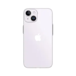 Just Mobile tENC Slim Fit transparent MagSafe-skal på iPhone 14, visar slimmat skydd och upphöjd kameraram