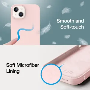 Just Mobile TENC Silikonhülle in Rosa für die Basismodelle iPhone 14 und iPhone 13, mit Mikrofaserfutter und Kameraausschnitt