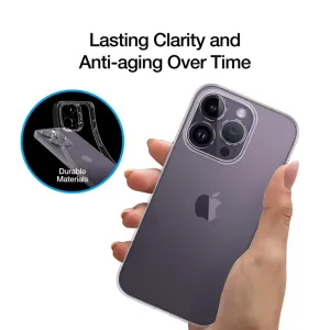 Coque transparente Just Mobile TENC Slim pour iPhone 14 Pro Max, offrant une protection fine compatible MagSafe