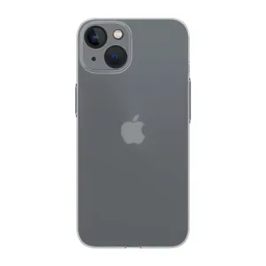 Transparent Just Mobile MagSafe-skal för iPhone på en grå iPhone, med upphöjd kameraram och slimmad passform