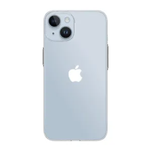 Transparent iPhone-skal från Just Mobile med upphöjd kameraram som låter baksidan synas och har stöd för MagSafe