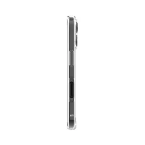 Just Mobile TENC Air transparente Schutzhülle für iPhone 16 in Seitenansicht mit schlankem Profil und Tastenabdeckungen