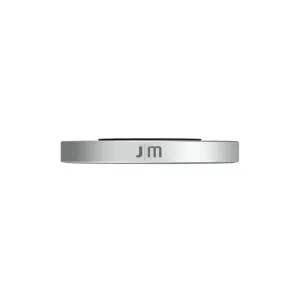 Just Mobile aluDisc mini magnetische Wandhalterung aus silbernem Aluminium mit schwarzer Oberseite und jm-Logo