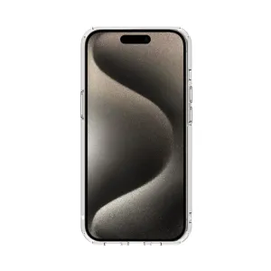 JustMobile TENC Air clear protective case for iPhone 15 Pro with raised edges and button covers