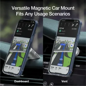 Just Mobile aluDisc Go magnetische Autohalterung mit einem iPhone auf dem Armaturenbrett und am Lüftungsgitter zur Navigation