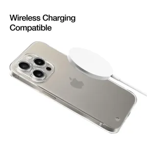 Just Mobile TENC schlanke transparente Hülle für iPhone 15 Pro Max mit kabellosem Ladepuck auf der Rückseite