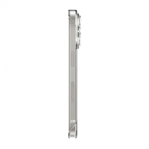 Just Mobile tENC Slim Fit transparente iPhone 15 Pro Max-Hülle, Seitenansicht mit schlankem Profil und Objektivschutz