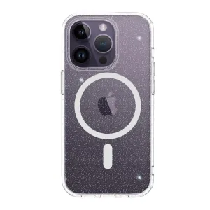 Just Mobile TENC MagSafe case for iPhone 14 Pro, clear glitter finish with raised camera protection