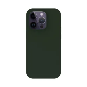 Just Mobile TENC Silicone Case for iPhone 14 Pro in dark green, with slim matte finish and raised camera cutout