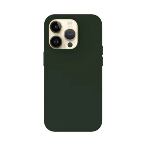 Just Mobile TENC silicone case for iPhone 14 Pro in dark green, shown from the back with camera cutout