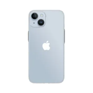 Just Mobile TENC Slim Fit genomskinligt skal på iPhone 14, med upphöjt kameraskydd och stöd för MagSafe