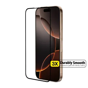 Just Mobile Xkin Displayschutz aus gehärtetem Glas für iPhone 16 Pro Max, transparent mit schwarzem Rand