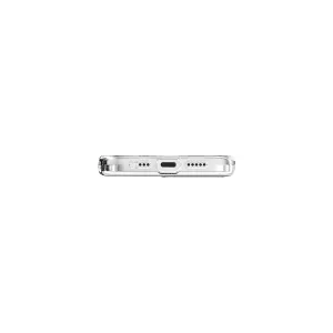 Transparente Just Mobile TENC Air Schutzhülle für iPhone 16e, abgebildet mit abgerundeten Kanten und Aussparungen an der Unterseite