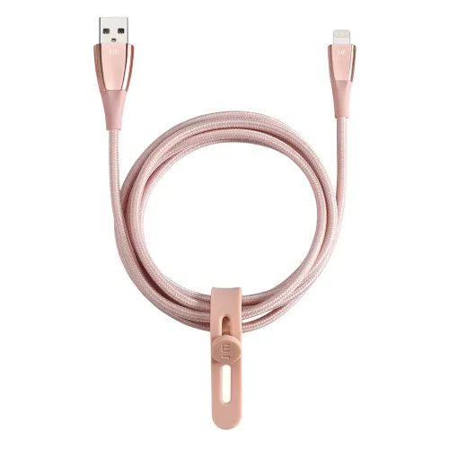 Just Mobile zinCable flätad Lightning-kabel i roséguld med USB-A-kontakt och kabelband