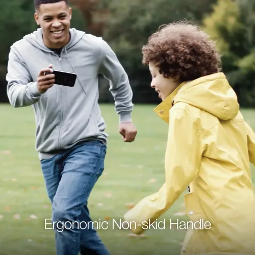 Just Mobile Shutter Grip in use for smartphone photography while running outdoors