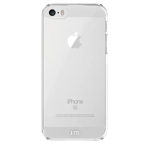 Coque transparente Just Mobile TENC pour iPhone SE, avec des découpes précises et un ajustement fin, laissant apparaître le logo Apple et l’accès à l’appareil photo