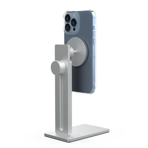Support magnétique pour smartphone Just Mobile AluDisc Pro argent avec bras réglable et téléphone fixé