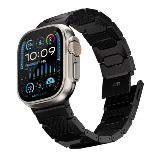 Bracelet Apple Watch Just Mobile en fibre de carbone avec fermoir magnétique, design segmenté noir