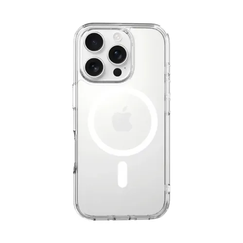Just Mobile TENC Air transparent skyddsskal för iPhone 16 Pro Max med MagSafe-ring och upphöjda kanter