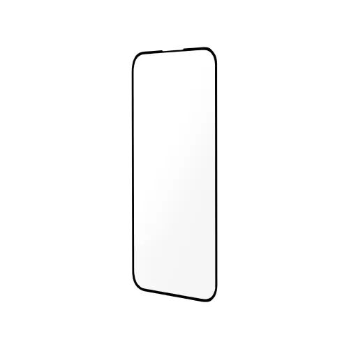 Just Mobile Xkin skärmskydd i härdat glas för iPhone 16 Pro, visat som en telefonformad kontur med svart kant.