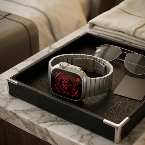 Just Mobile klockarmband i titan för Apple Watch Ultra (1&2) med DLC-beläggning – Justerbar länklängd verktyg ingår - Grå