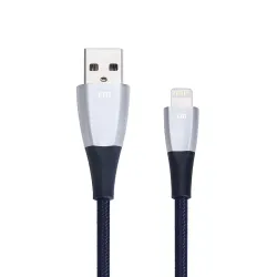 Svart/Silver Just Mobile ZinCable 1,5 m Lightning-kabel med hållbar flätad design och kontakter i zinklegering för iPhone/iPad.