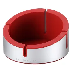 Just Mobile AluCup Grande in red, premium aluminum holder with soft rubber lining, smart cable management for iPhone or iPad Mini