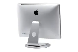 Aluminum Just Mobile AluDisc turn plate for seamless 360-degree rotation of computer screens and monitors.