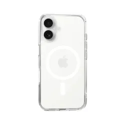 Just Mobile TENC Air case for iPhone 16 with crystal-clear back, shockproof thermoplastic sides, raised corners, and corner air cushions