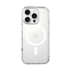 Just Mobile TENC Air protective case for iPhone 16 Pro Max with crystal-clear hardshell back, shockproof thermoplastic sides, and raised corners