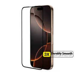 Just Mobile Xkin glass screen protector for iPhone 16 Pro Max with superior protection, ultra-clear transparency, anti-fingerprint, and easy application